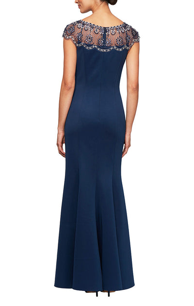 Alex Evenings 8160204 - Beaded Illusion Neckline Evening Dress In Blue
