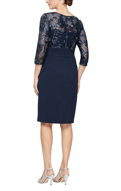 Alex Evenings 8160331 - Quarter Sleeve Lace Applique Formal Dress In Blue