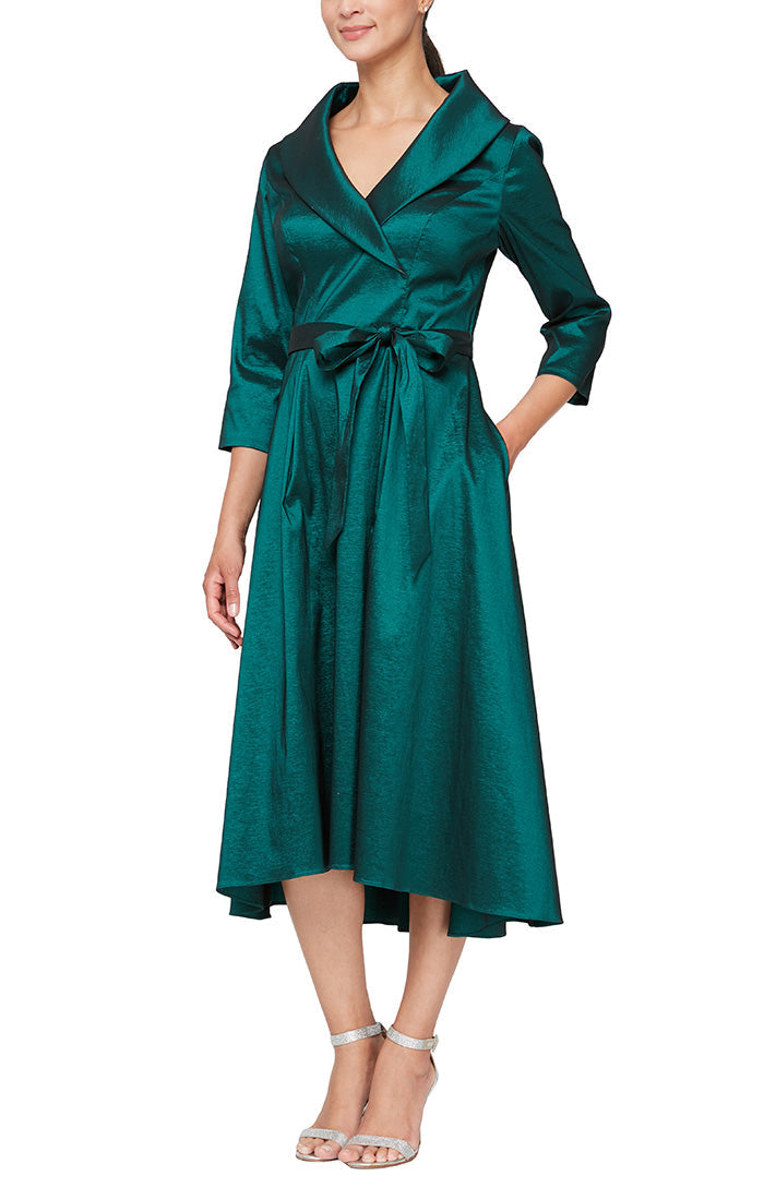 Alex Evenings 8166632 - Collar 3/4 Sleeves Tea Length Dress In Green