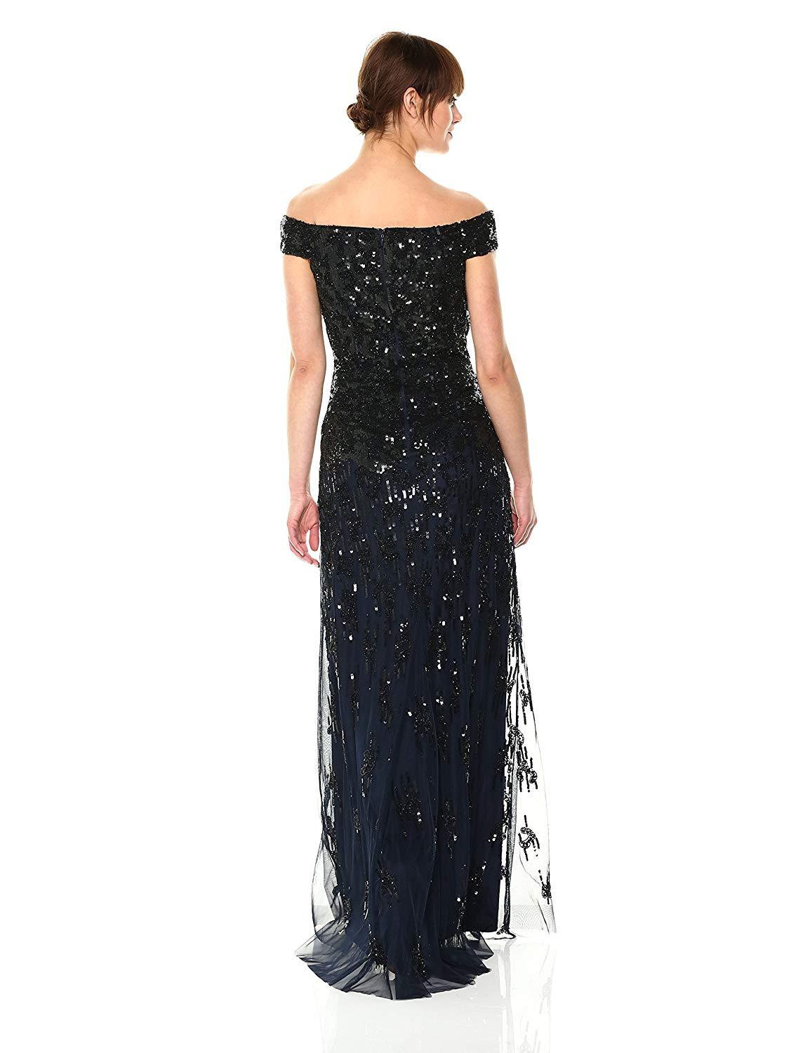 Adrianna Papell - AP1E202441 Embellished Off-Shoulder Evening Gown In Blue and Black