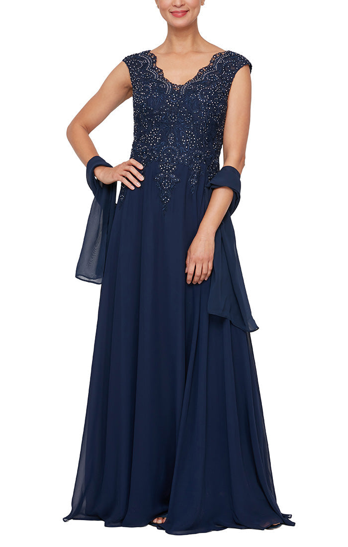 Alex Evenings 81701026 - Sleeveless A-Line Evening Dress In Blue
