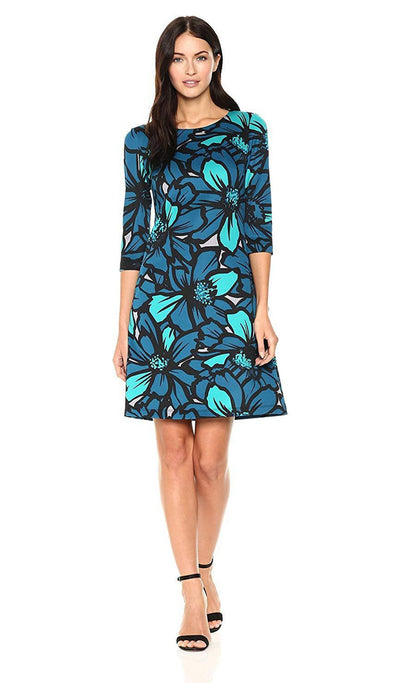 Taylor - 9352M Floral Print Quarter Length Sleeve Sheath Dress In Green