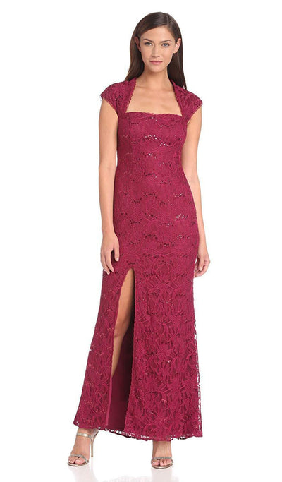 Adrianna Papell - 231M44950 Cap Sleeve Sequined Lace Gown In Red