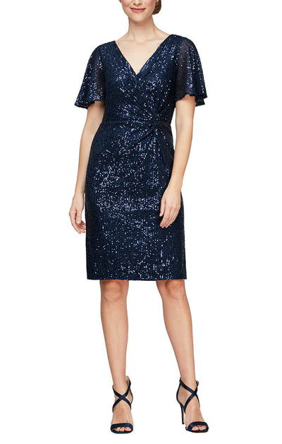 Alex Evenings 8296702 - Flutter Sleeve Sequin Cocktail Dress In Blue