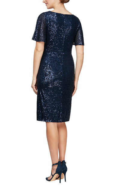 Alex Evenings 8296702 - Flutter Sleeve Sequin Cocktail Dress In Blue