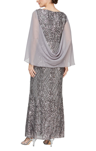 Alex Evenings 8196725 - V-Neck Capelet Sleeve Evening Gown In Gray
