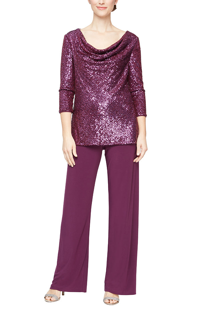 Alex Evenings 8196808 - Quarter Sleeve Two-Piece Pantsuit In Pink