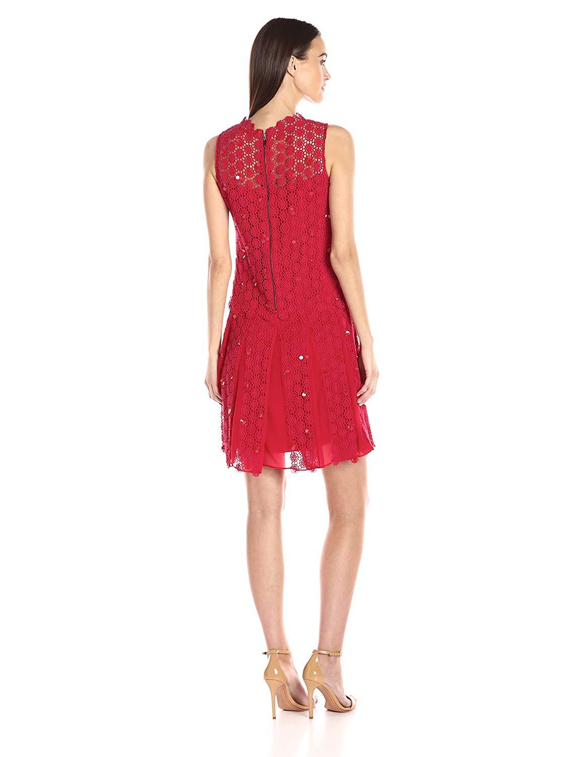 Elie Tahari - E41VA607 Embellished Crochet A-line Dress In Red
