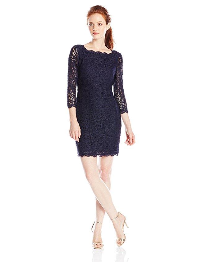 Adrianna Papell - Quarter Length Sleeve Lace Dress 41864780 in Black