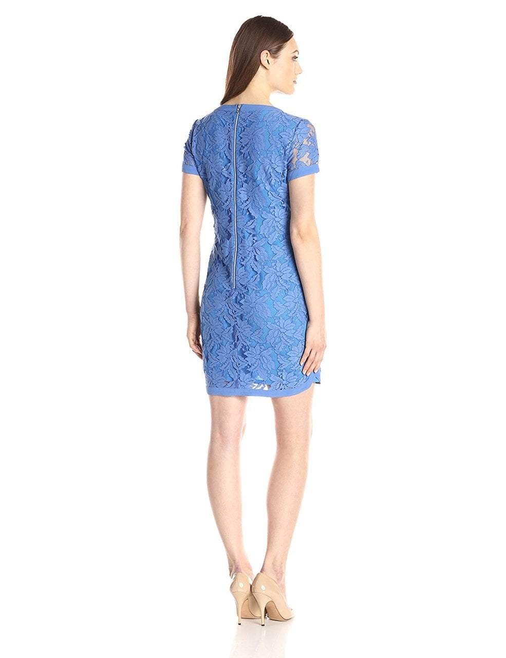 Donna Morgan - D3287M Floral Lace Short Sleeve Dress in Blue