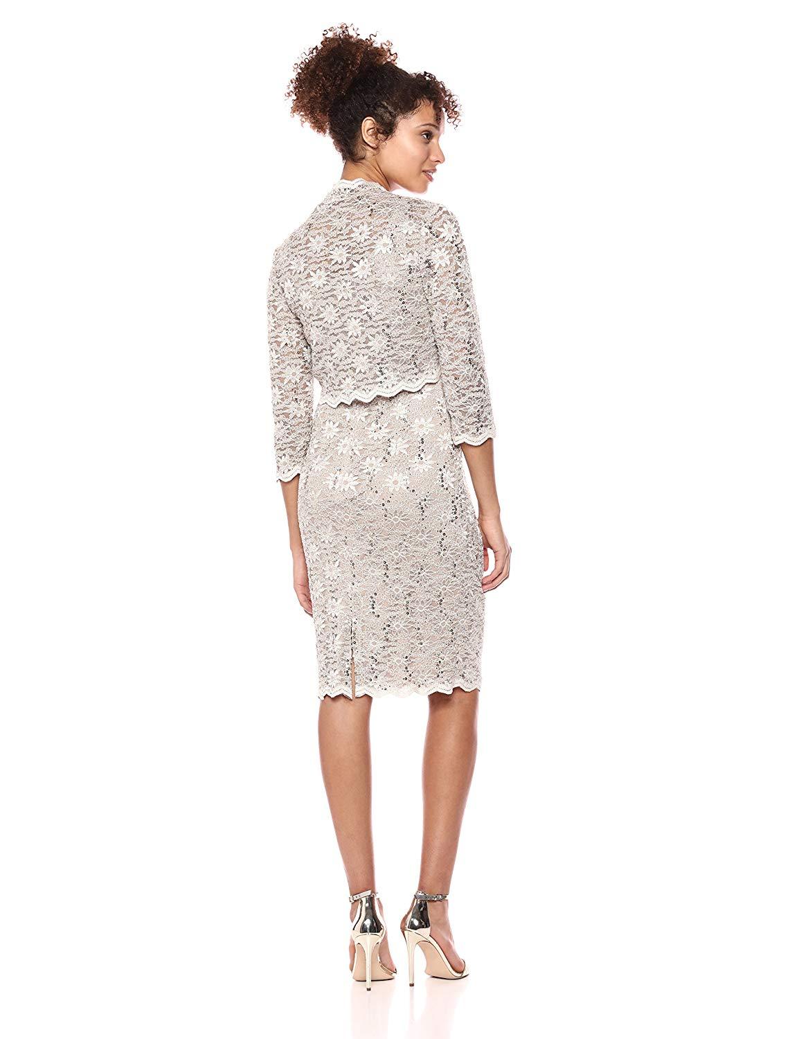 Alex Evenings - 1122090 Allover Lace Sequin Dress with Bolero in Gray