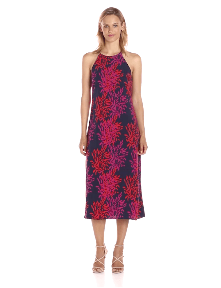 Taylor - 8949M Fern Print Jersey Dress in Blue and Pink
