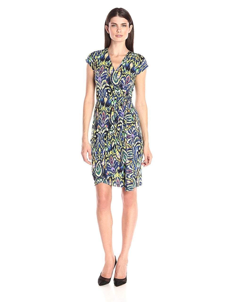 Maggy London - G2483M Jersey V-Neck Sheath Dress in Multi-Color