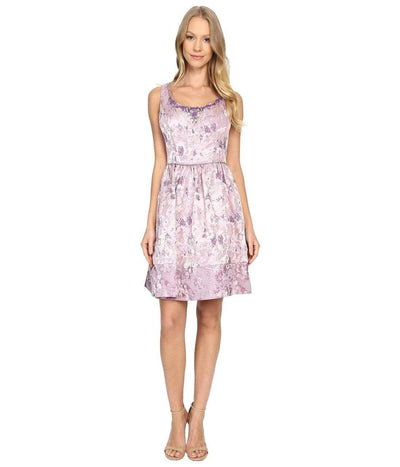 Adrianna Papell - 41919570 Metallic Jacquard Floral Cocktail Dress in Purple and Multi-Color