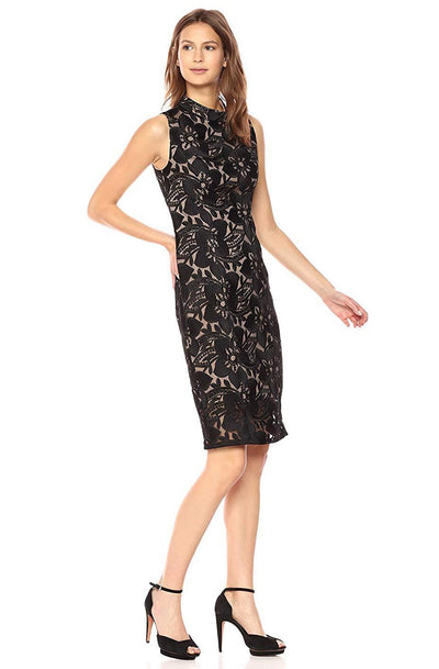 Adrianna Papell - AP1D101525 High Neck Floral Cocktail Dress In Black