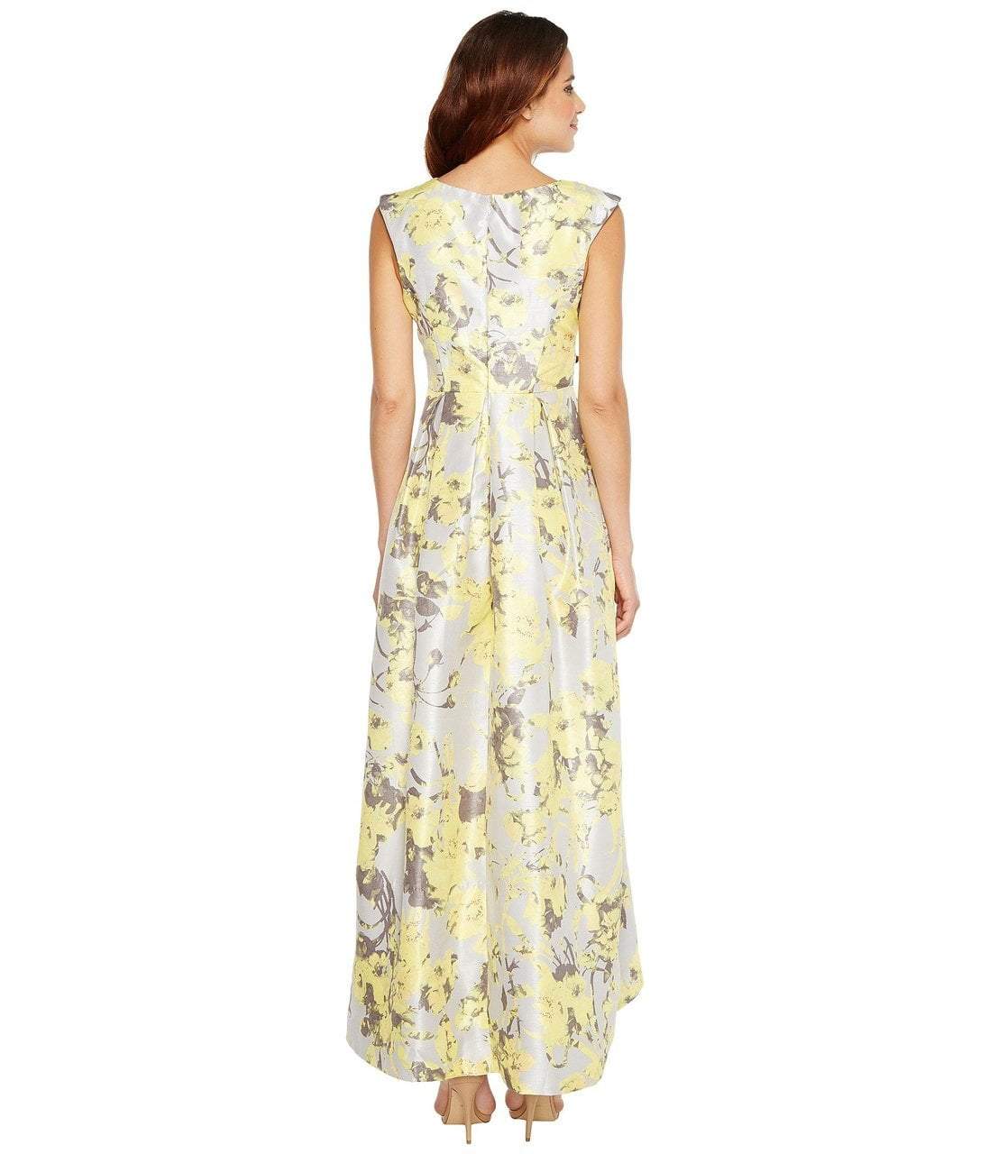 Sangria - SBHW964 Cap Sleeve Floral Shantung Dress in Yellow and Floral