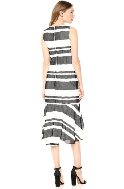 Adrianna Papell - AP1D102378 Striped Jewel High Low Dress In Black and White