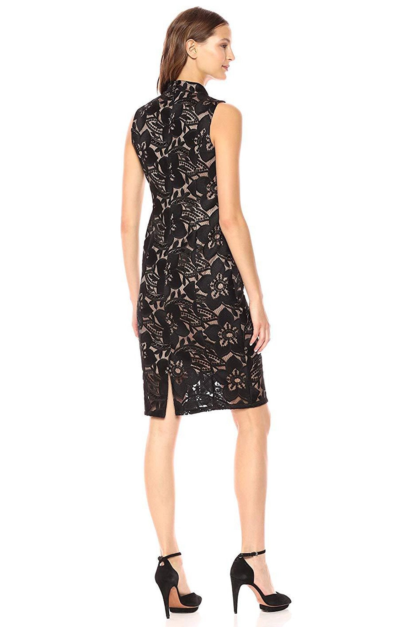 Adrianna Papell - AP1D101525 High Neck Floral Cocktail Dress In Black