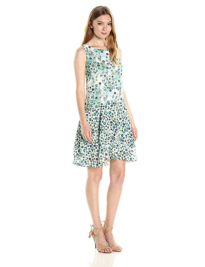 Donna Morgan - D5166M Printed Chiffon A-line Dress in Green and Multi-Color