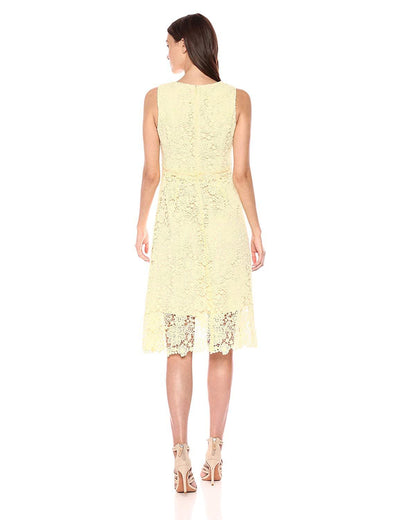 Donna Morgan - D5970M V Neck Sleeveless Floral Crochet Lace Dress In Yellow