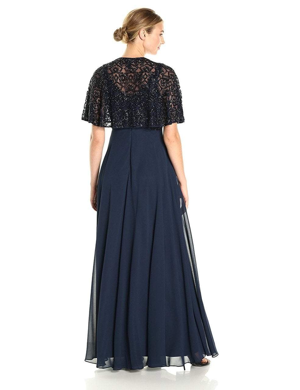 Aidan Mattox - MD1E201185 Embellished Caped Scoop Neck A-Line Gown in Blue and Black
