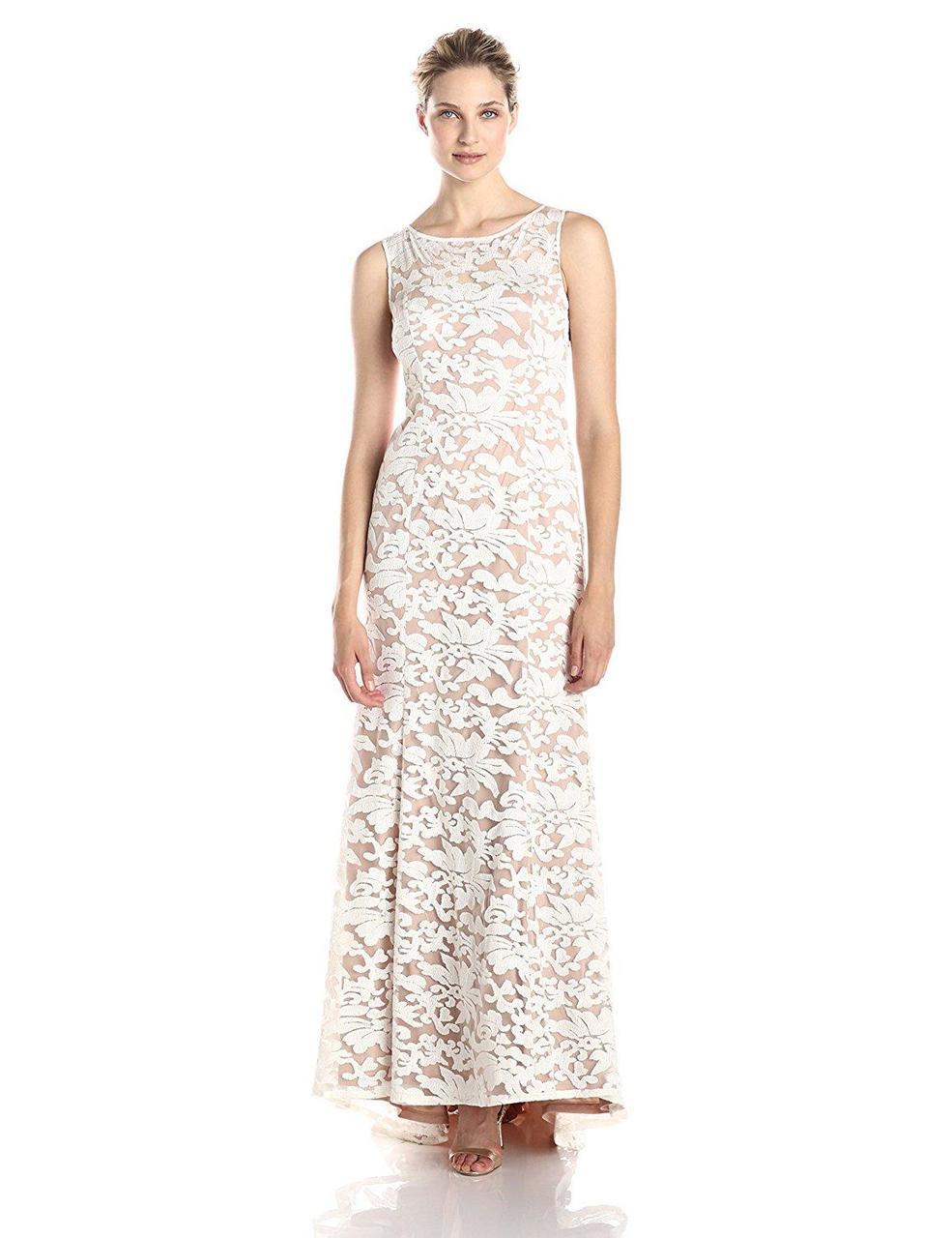 Adrianna Papell - 91906310 Embroidered Sleeveless Evening Gown in White and Neutral