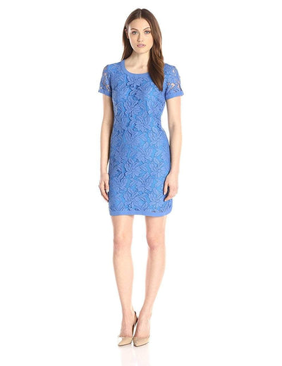 Donna Morgan - D3287M Floral Lace Short Sleeve Dress in Blue