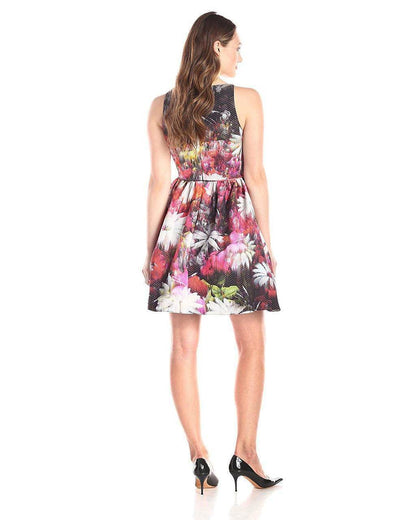 Adrianna Papell - 41912000 Printed Bateau Cocktail Dress\ in Pink and Multi-Color