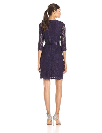 Adrianna Papell - Quarter Length Sleeves Lace Short Dress 41910400 in Purple