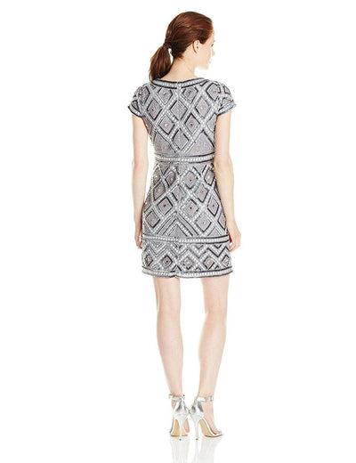 Adrianna Papell - Embellished Bateau Neck Dress 41881410 in Silver and Gray
