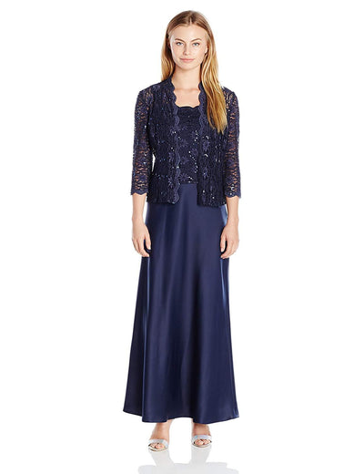 Alex Evenings - 81122152 Lace Bodice Long A-Line Dress with Jacket In Blue