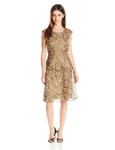Alex Evenings - Floral Embroidered Bateau A-line Dress in Brown
