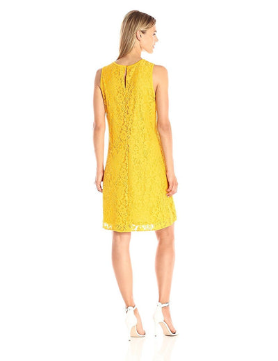 Nine West - 10647202 Sleeveless Floral Lace Cocktail Dress in Yellow