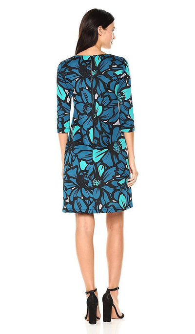 Taylor - 9352M Floral Print Quarter Length Sleeve Sheath Dress In Green