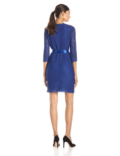 Adrianna Papell - Quarter Length Sleeves Lace Short Dress 41910400 in Blue