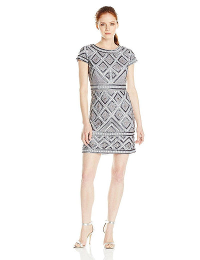 Adrianna Papell - Embellished Bateau Neck Dress 41881410 in Silver and Gray