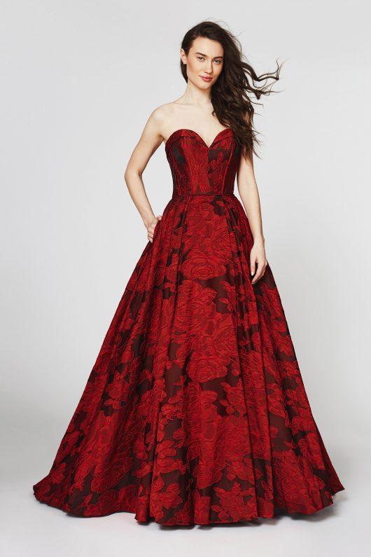 Angela & Alison - Floral Applique A-Line Evening Gown 82069 In Red and Floral