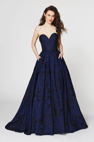 Angela & Alison - 82069SC Floral Accented Strapless Evening Gown