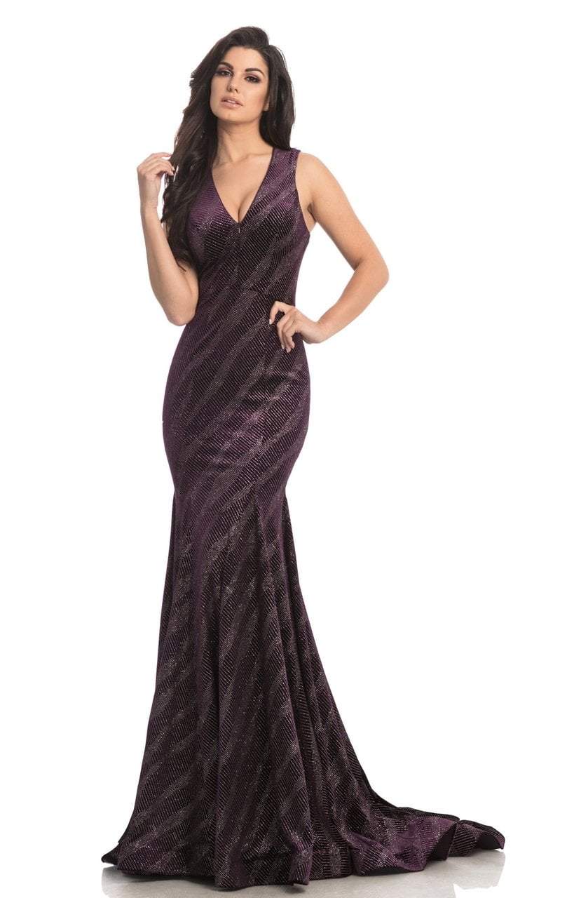 Johnathan Kayne - 8207 Off-Shoulder Sweetheart Neckline Cocktail Dress in Purple and Silver