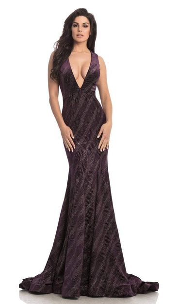 Johnathan Kayne - 8207 Off-Shoulder Sweetheart Neckline Cocktail Dress in Purple and Silver