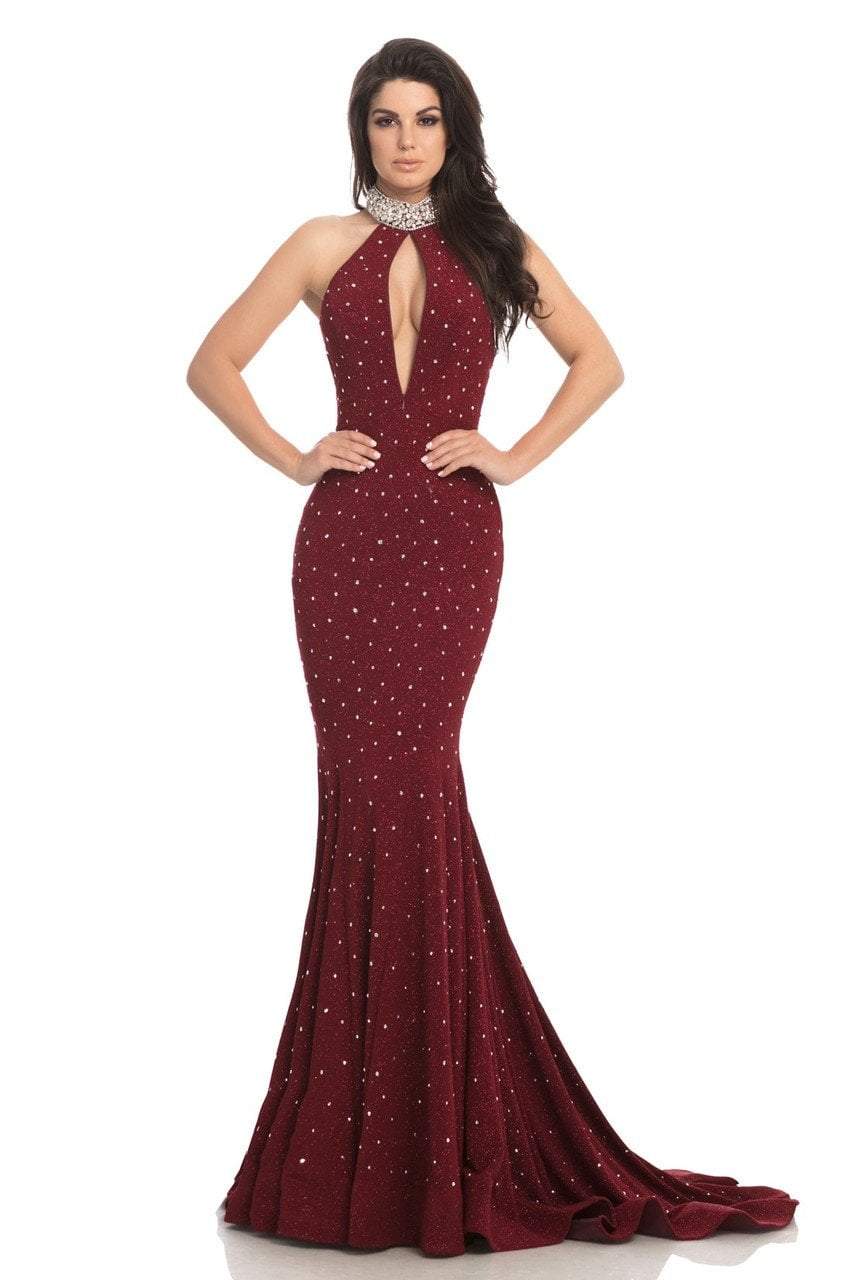 Johnathan Kayne - 8235 Bedazzled High Halter Mermaid Gown in Red