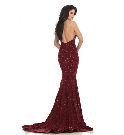 Johnathan Kayne - 8235 Bedazzled High Halter Mermaid Gown in Red