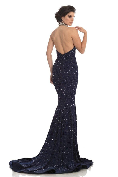 Johnathan Kayne - 8235 Bedazzled High Halter Mermaid Gown in Blue