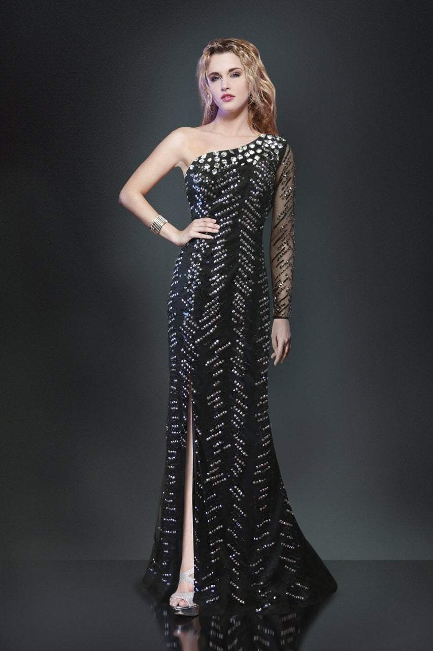 MNM COUTURE - Embellished Asymmetric Fitted Long Gown 8273