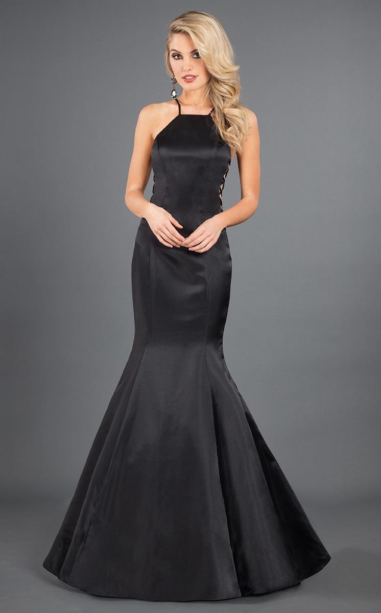Rachel Allan Couture - 8280 Halter Matte Satin Mermaid Dress in Black