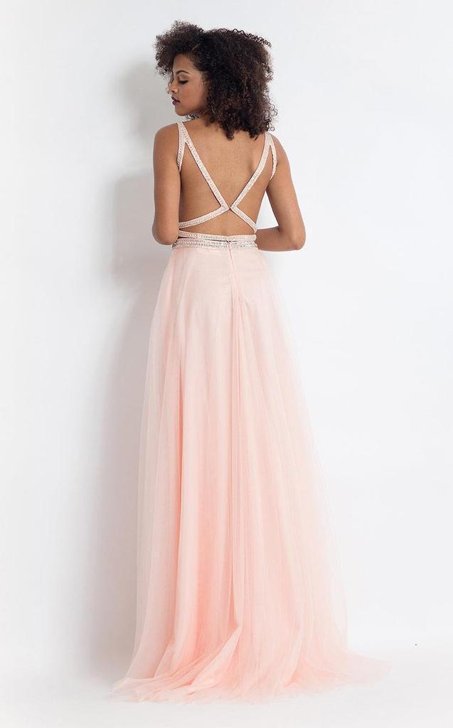 Rachel Allan - 6118 Strappy Open Back Beaded Top Tulle Gown In Pink