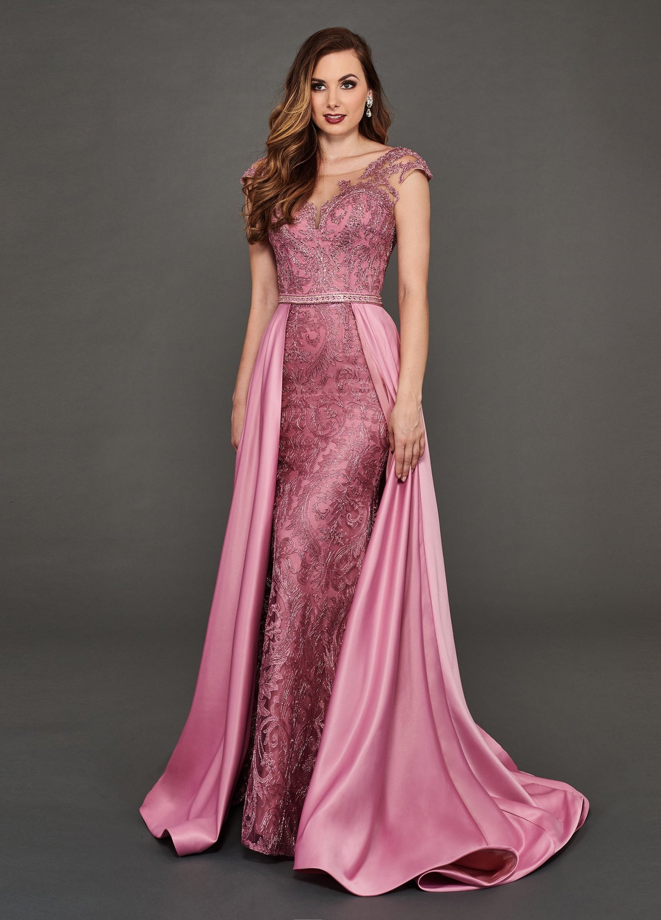 Rachel Allan Couture - 8389 Embroidered Dress With Overskirt In Pink