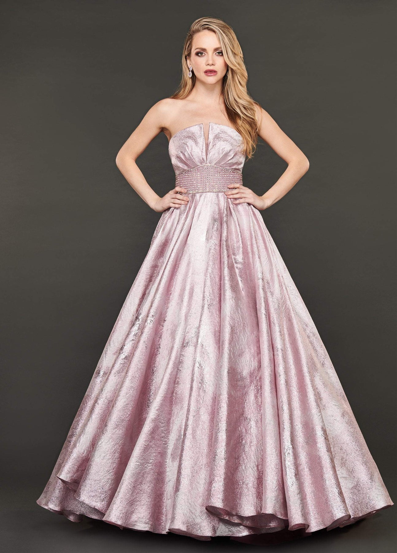Rachel Allan Couture - 8418 Strapless Metallic Pleated Ballgown In Pink