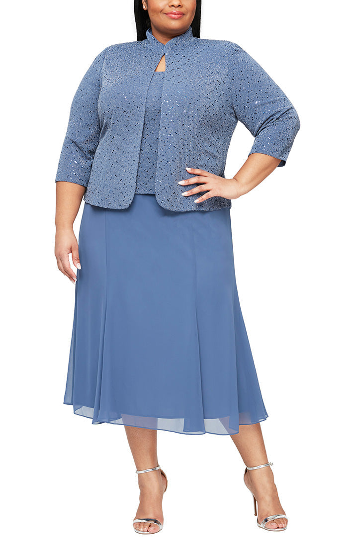 Alex Evenings 8427647 - Square Neck A-Line Formal Dress In Blue
