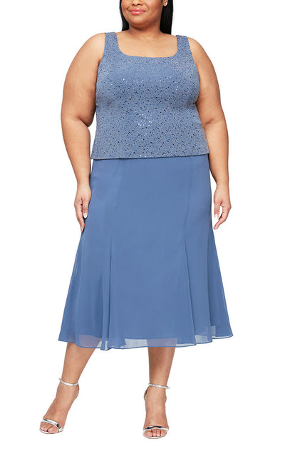 Alex Evenings 8427647 - Square Neck A-Line Formal Dress In Blue